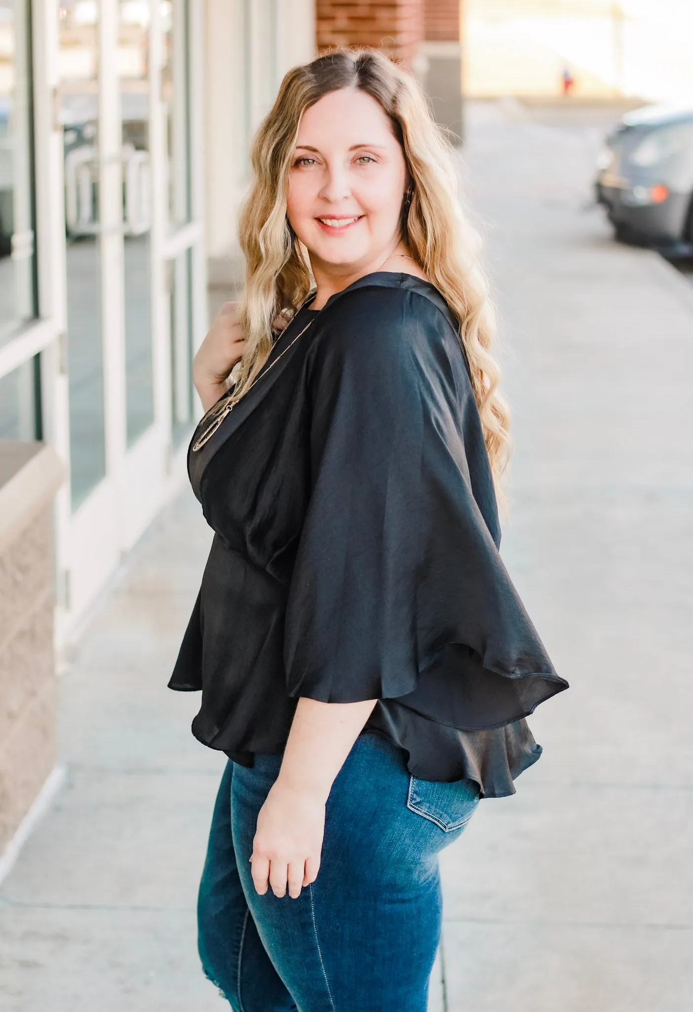 She's Classy Black Satin Top