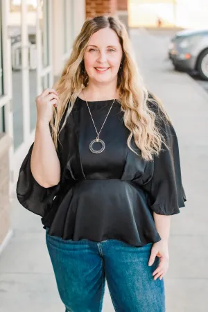 She's Classy Black Satin Top