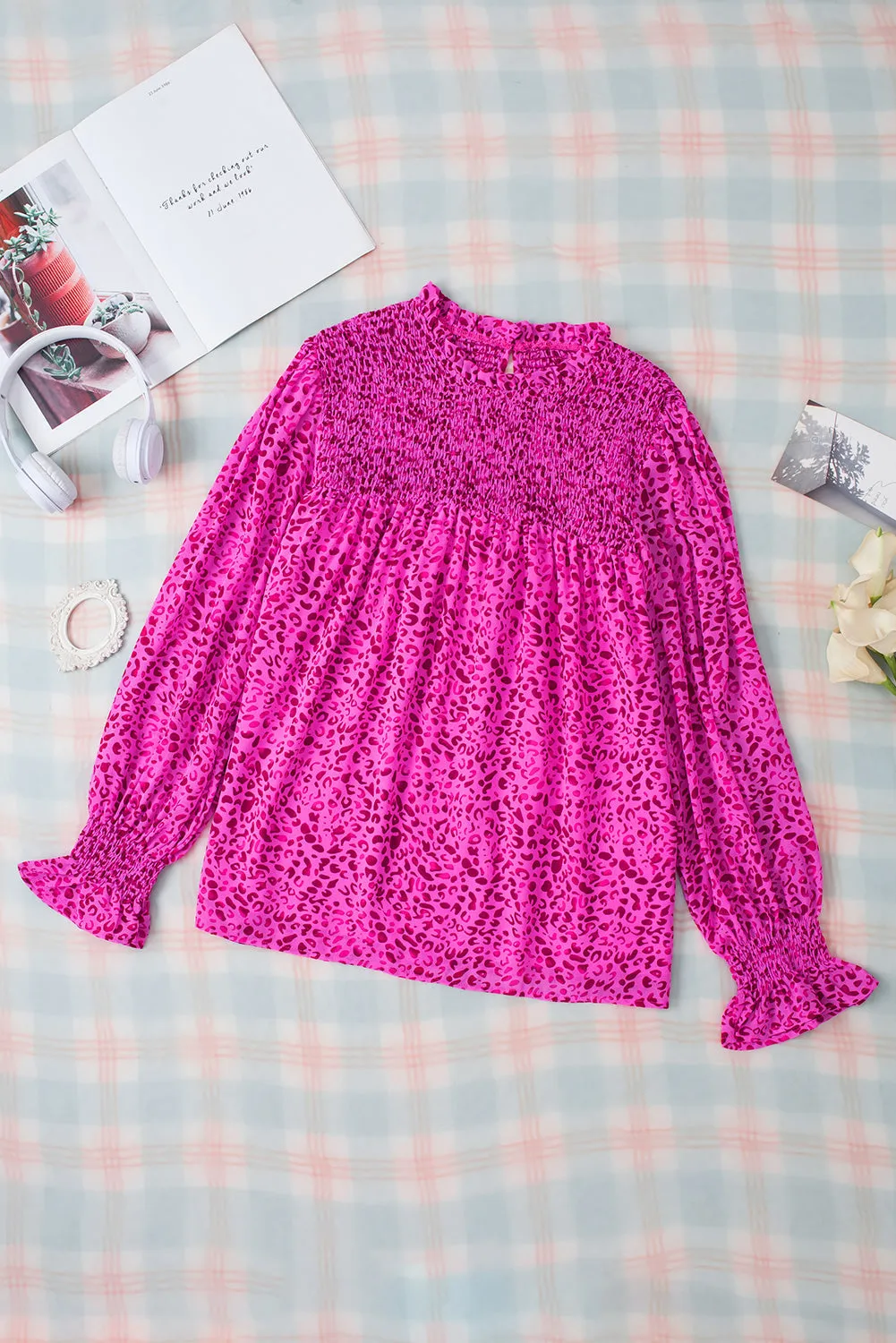 Shirred Puff Sleeve Flowy Blouse