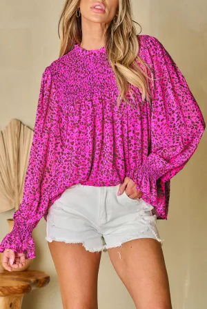 Shirred Puff Sleeve Flowy Blouse