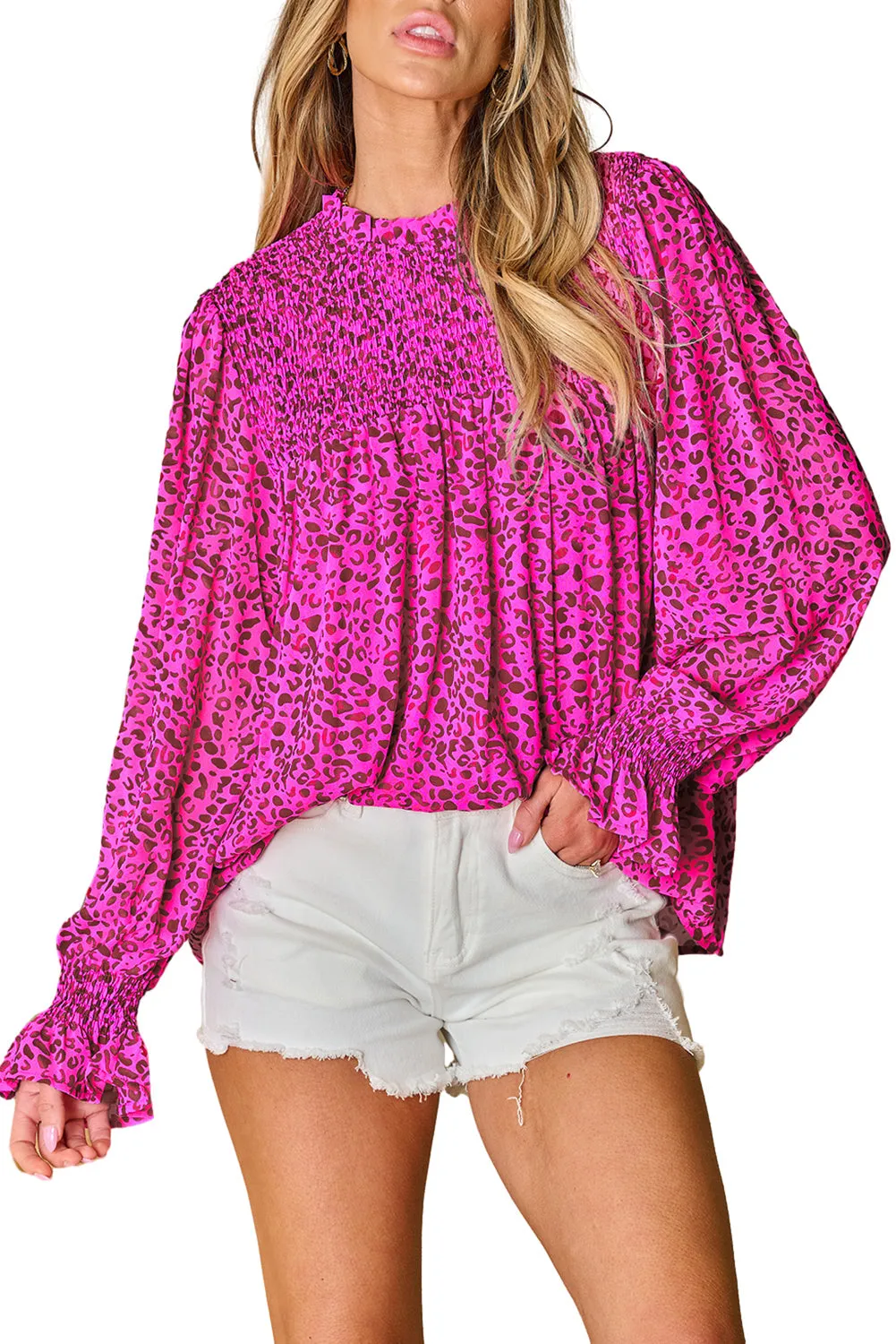 Shirred Puff Sleeve Flowy Blouse