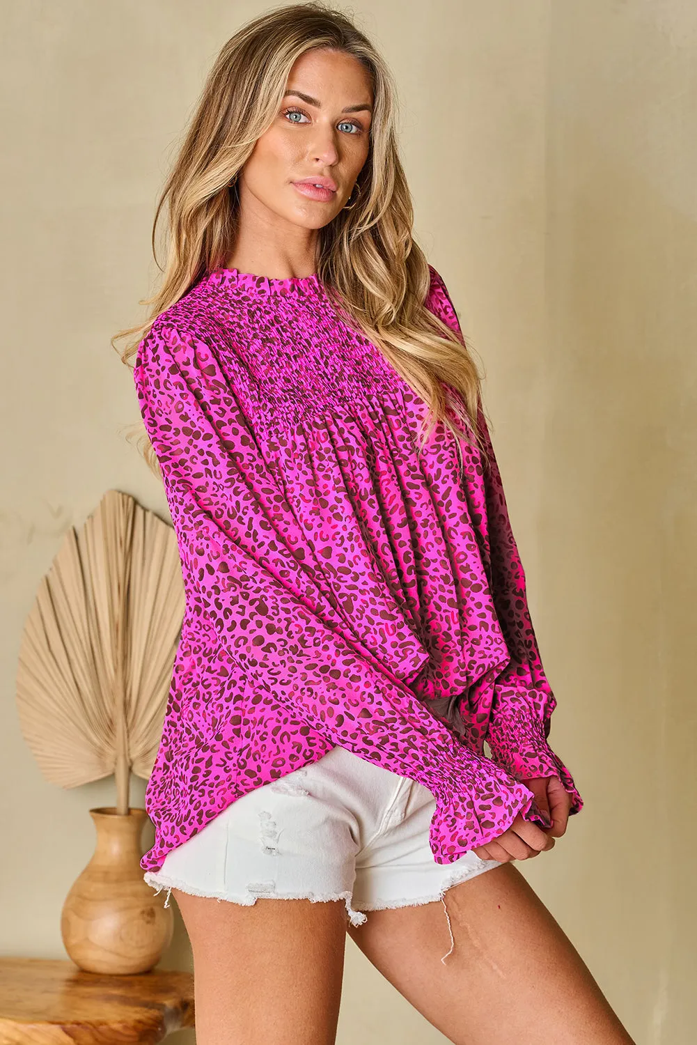 Shirred Puff Sleeve Flowy Blouse