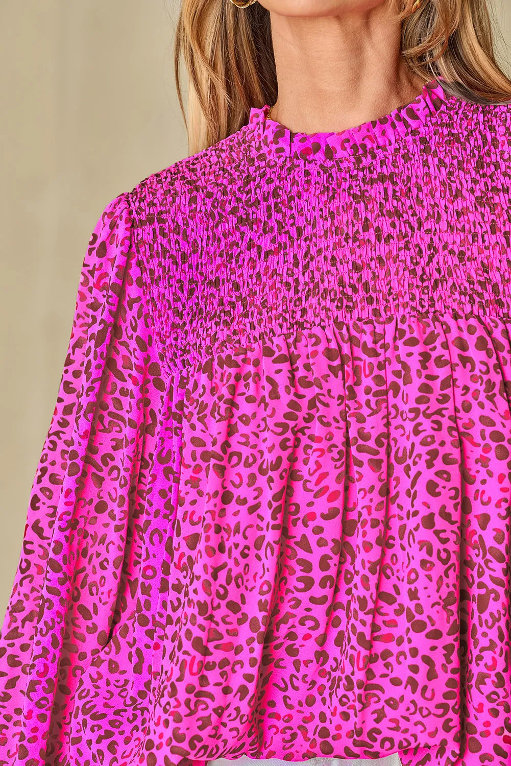 Shirred Puff Sleeve Flowy Blouse