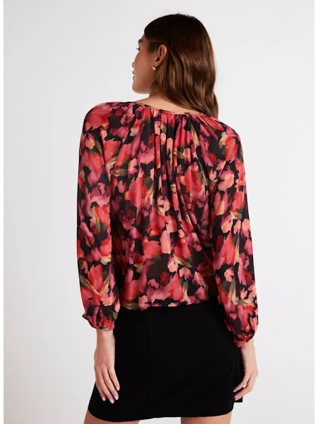 SHIRRED RAGLAN TIE FRONT BLOUSE B4113-G66-304