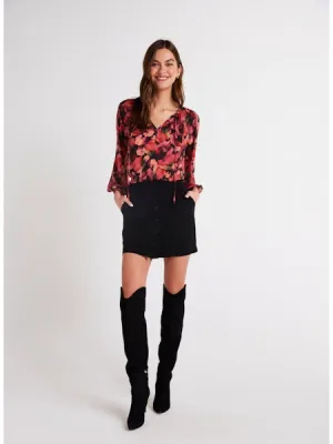 SHIRRED RAGLAN TIE FRONT BLOUSE B4113-G66-304