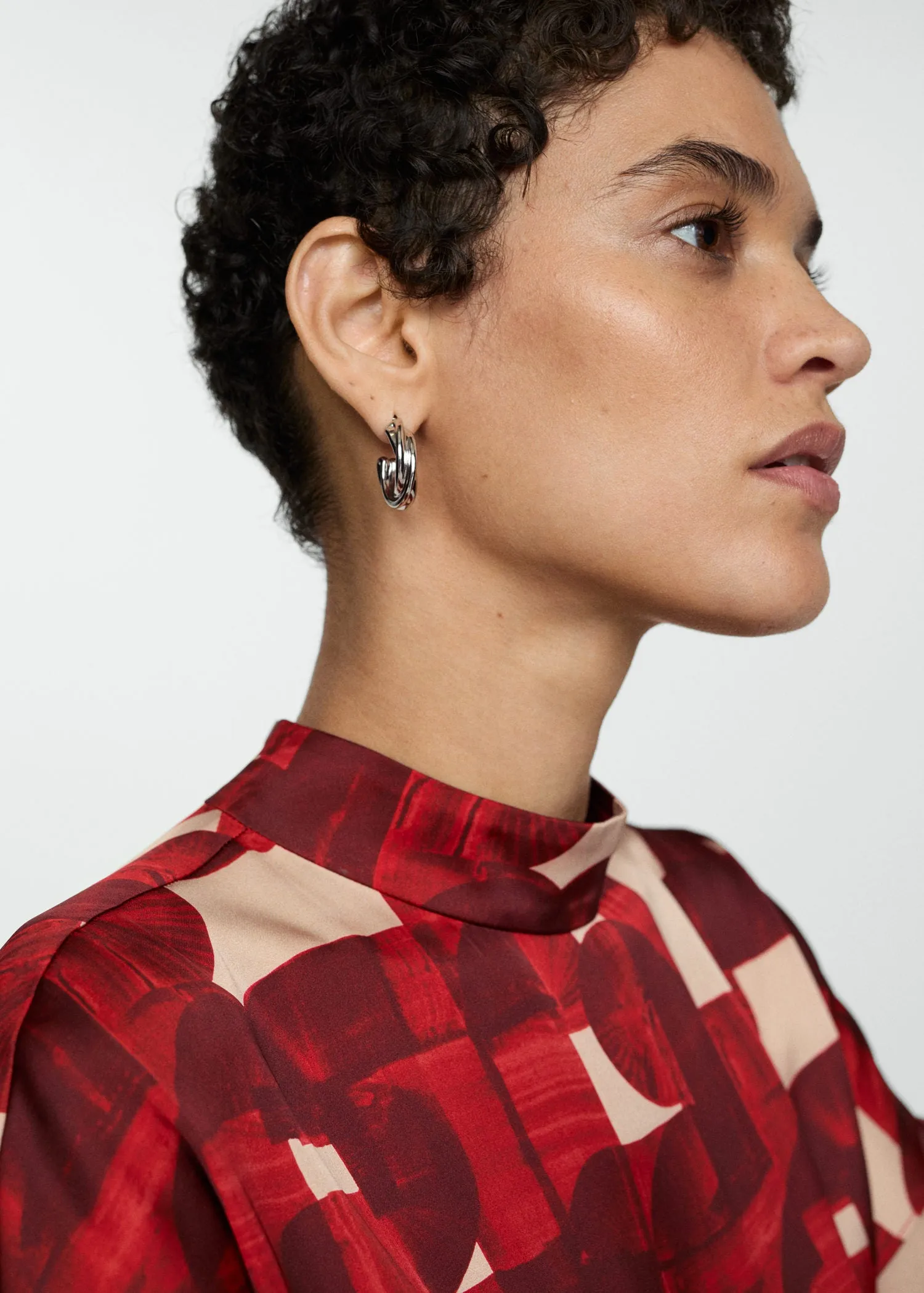 Short sleeve printed blouse - Dark Red