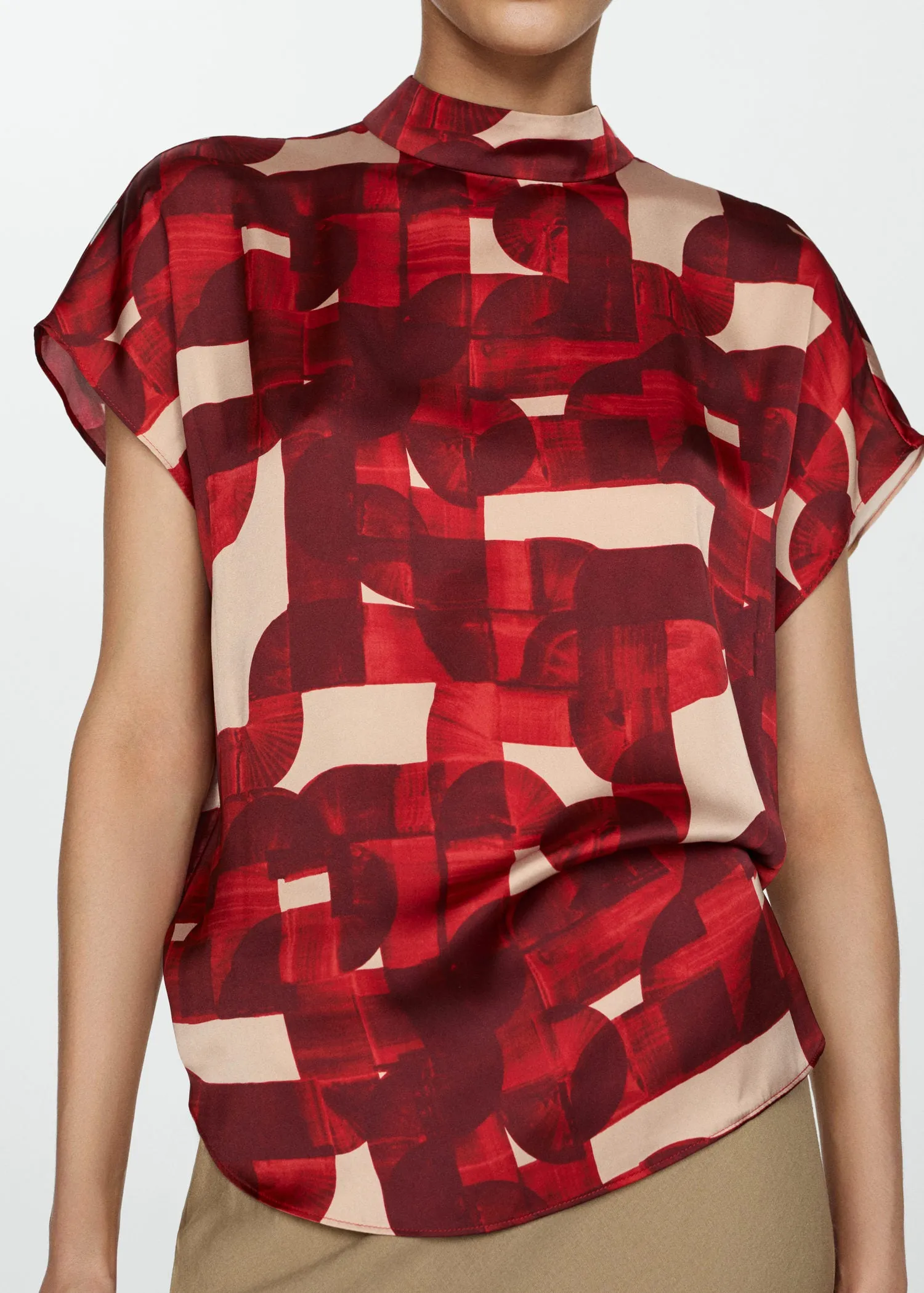 Short sleeve printed blouse - Dark Red