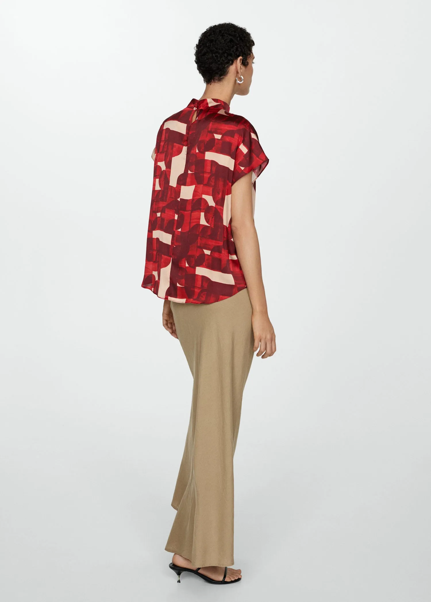 Short sleeve printed blouse - Dark Red