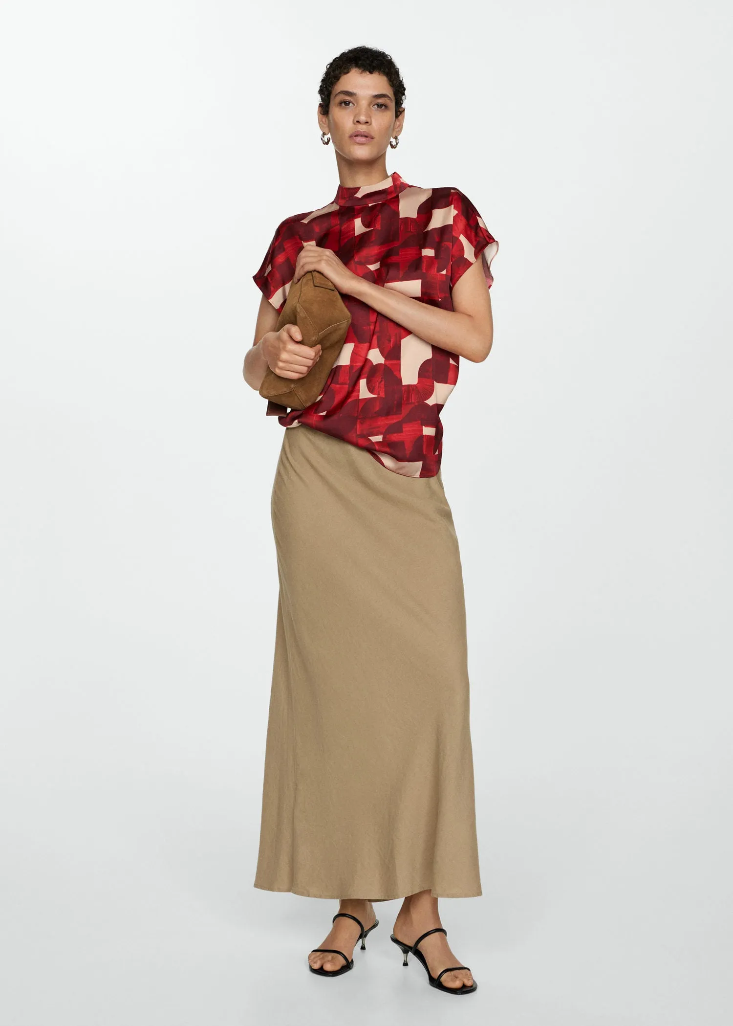 Short sleeve printed blouse - Dark Red