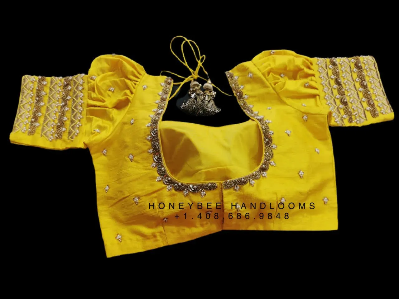 Silk Saree Blouse | Silk Blouse | puff Sleeve Blouse | yellow Saree Blouse | Stitched Saree Blouse | Honeybee Handlooms