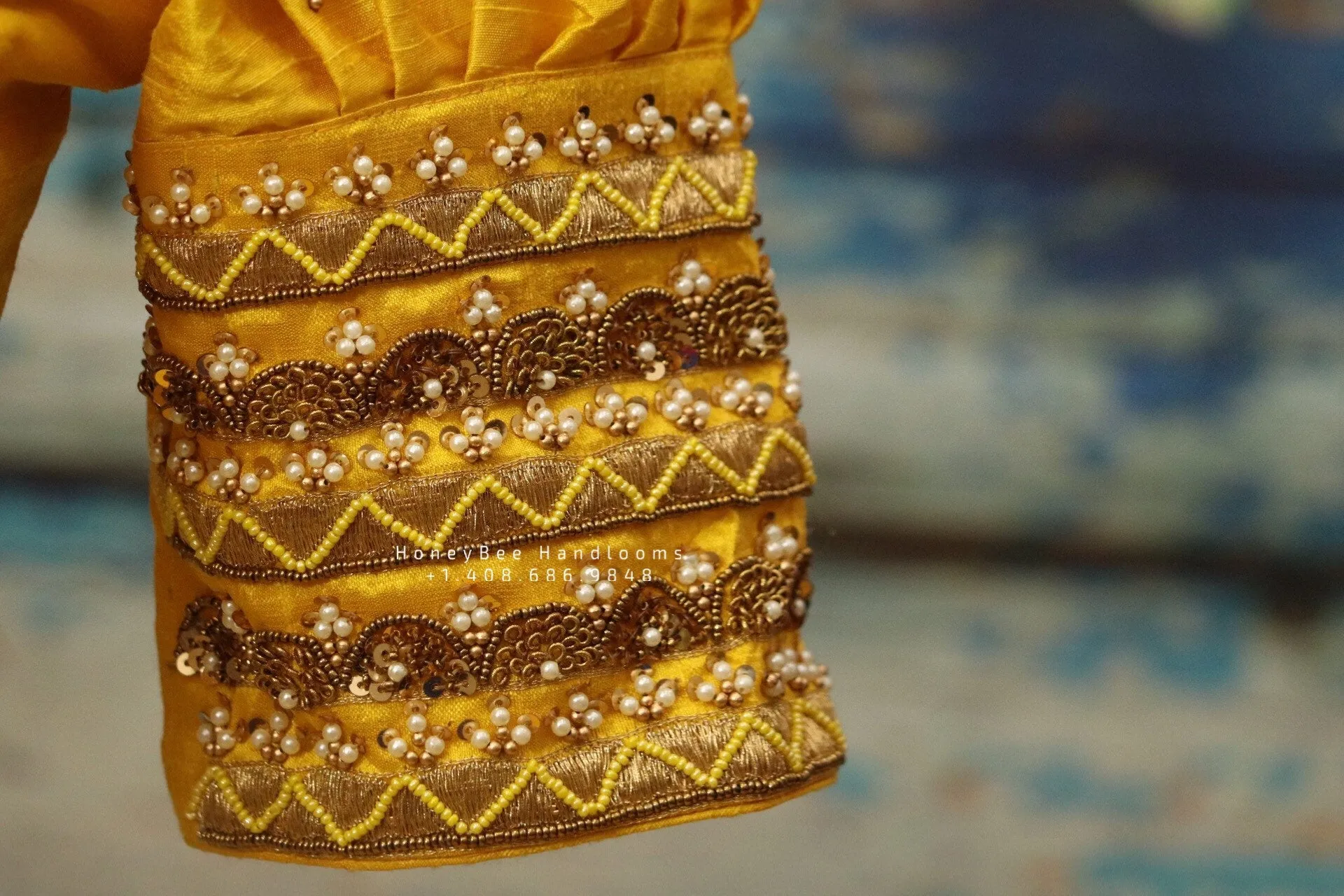 Silk Saree Blouse | Silk Blouse | puff Sleeve Blouse | yellow Saree Blouse | Stitched Saree Blouse | Honeybee Handlooms