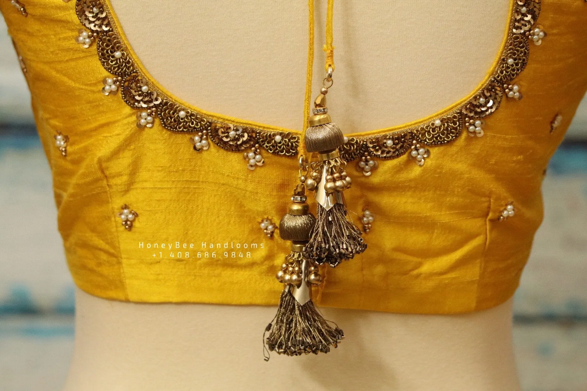 Silk Saree Blouse | Silk Blouse | puff Sleeve Blouse | yellow Saree Blouse | Stitched Saree Blouse | Honeybee Handlooms