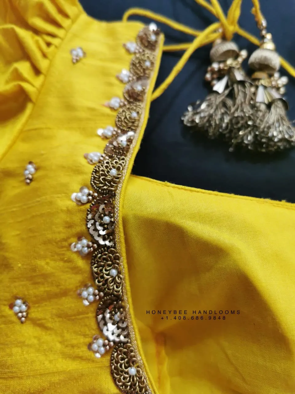Silk Saree Blouse | Silk Blouse | puff Sleeve Blouse | yellow Saree Blouse | Stitched Saree Blouse | Honeybee Handlooms