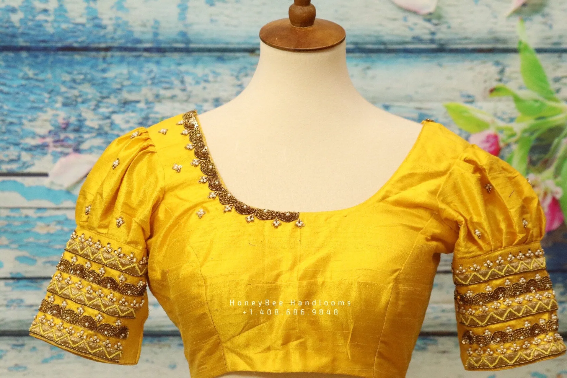 Silk Saree Blouse | Silk Blouse | puff Sleeve Blouse | yellow Saree Blouse | Stitched Saree Blouse | Honeybee Handlooms