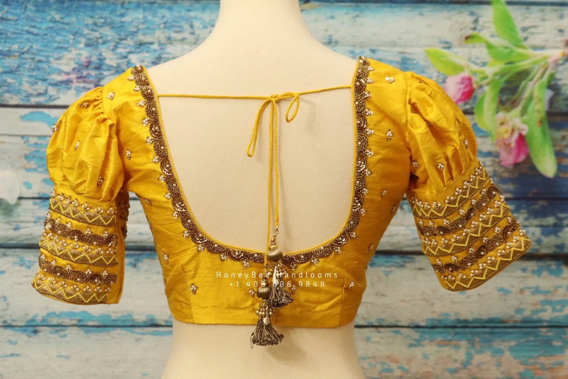 Silk Saree Blouse | Silk Blouse | puff Sleeve Blouse | yellow Saree Blouse | Stitched Saree Blouse | Honeybee Handlooms