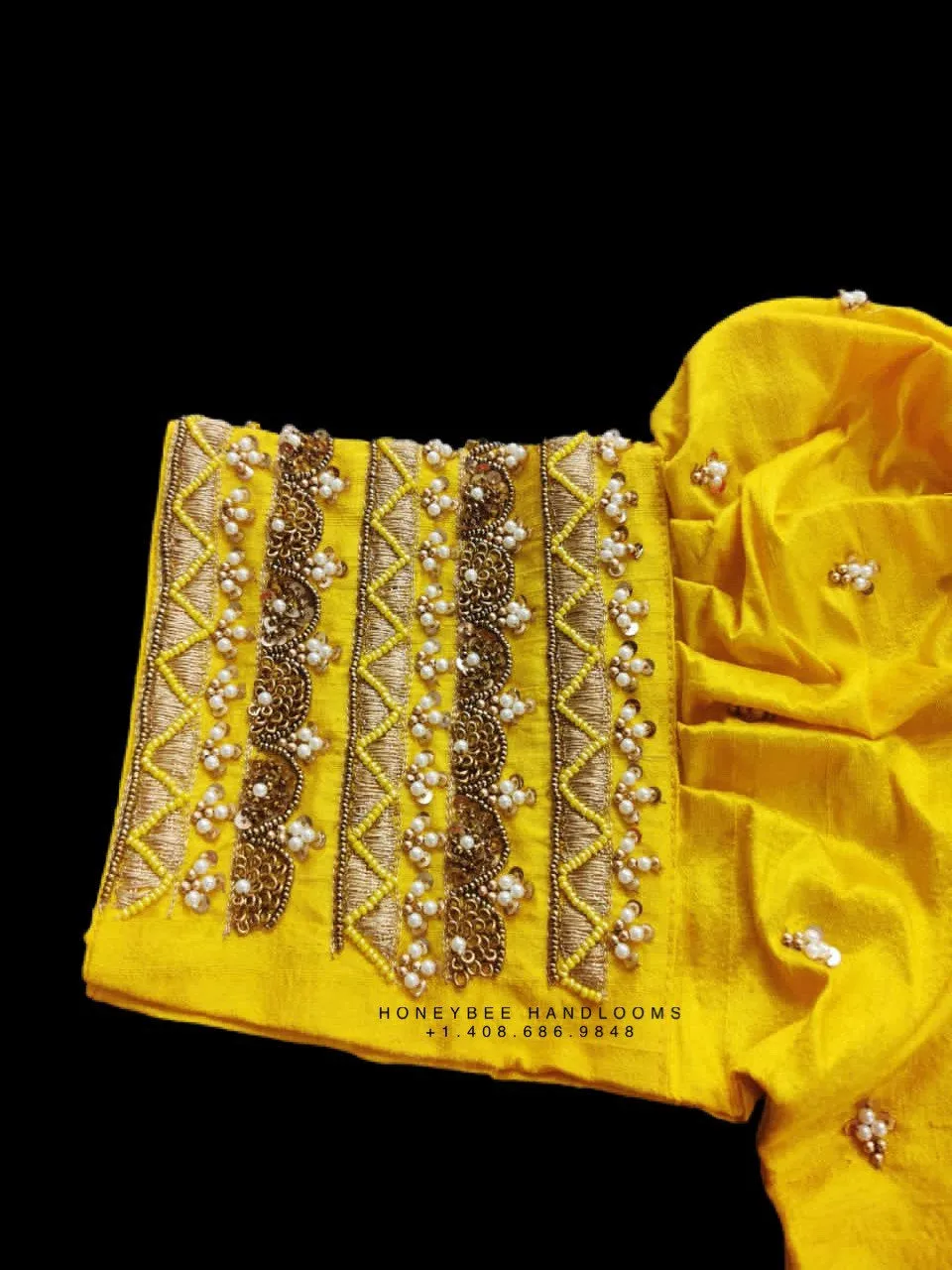 Silk Saree Blouse | Silk Blouse | puff Sleeve Blouse | yellow Saree Blouse | Stitched Saree Blouse | Honeybee Handlooms
