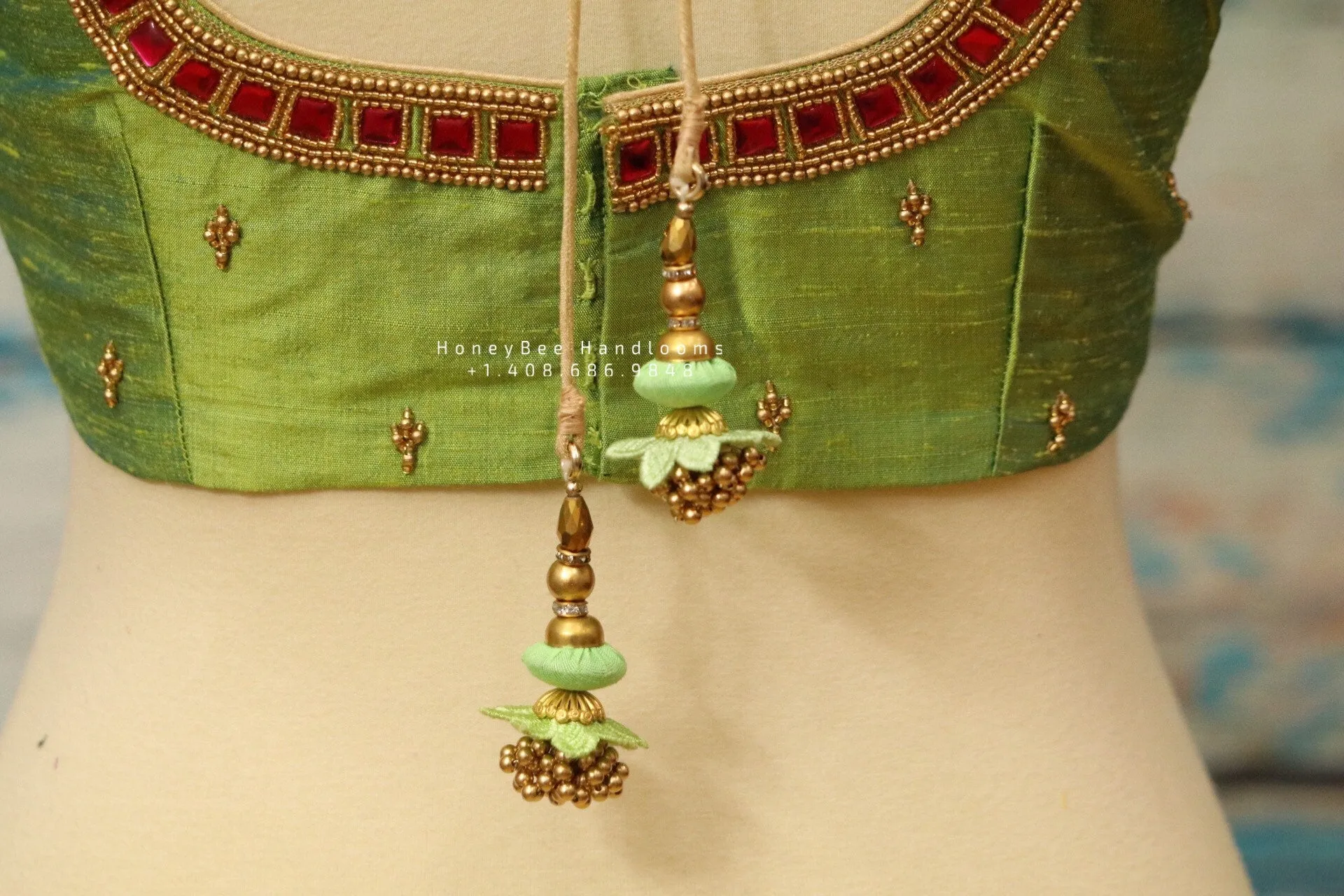 Silk Saree Blouse | Silk Blouse | zardhosi work Blouse | Green Saree Blouse | Stitched Saree Blouse | Honeybee Handlooms