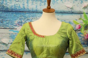 Silk Saree Blouse | Silk Blouse | zardhosi work Blouse | Green Saree Blouse | Stitched Saree Blouse | Honeybee Handlooms