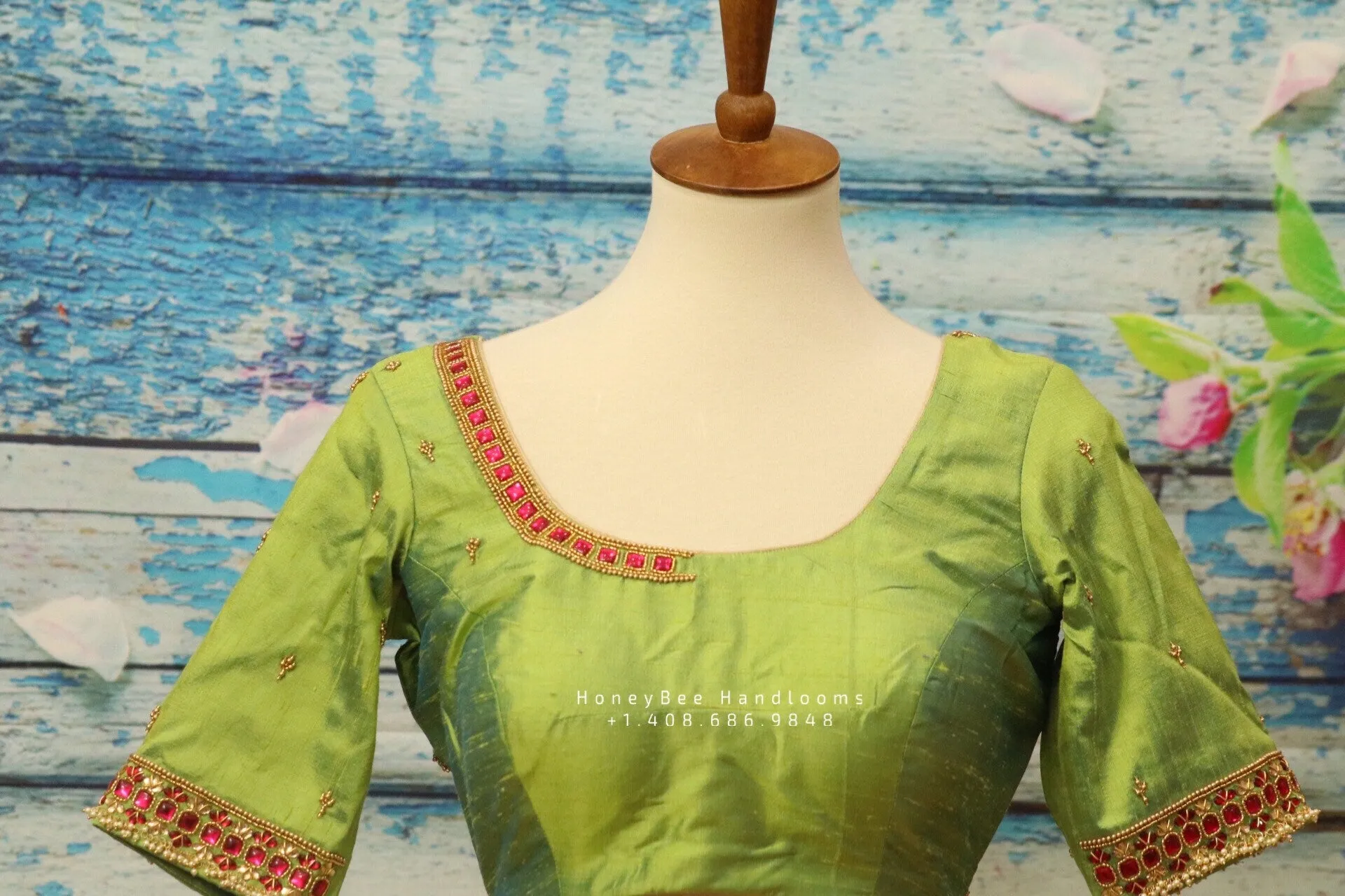 Silk Saree Blouse | Silk Blouse | zardhosi work Blouse | Green Saree Blouse | Stitched Saree Blouse | Honeybee Handlooms