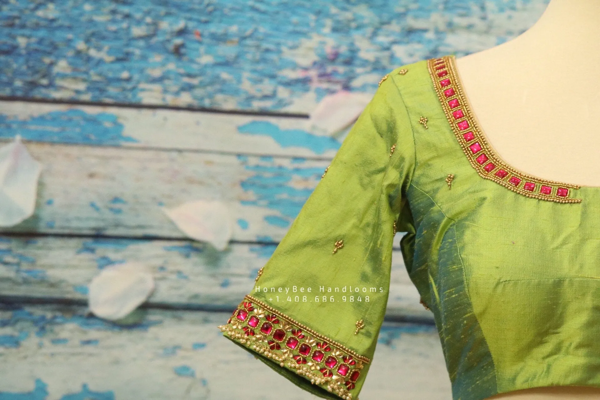 Silk Saree Blouse | Silk Blouse | zardhosi work Blouse | Green Saree Blouse | Stitched Saree Blouse | Honeybee Handlooms
