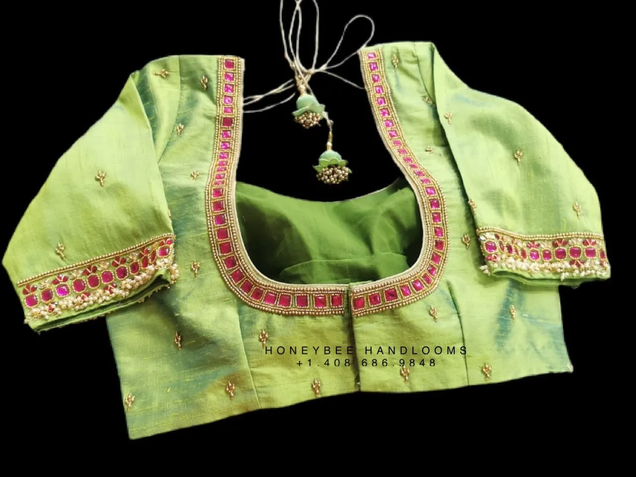 Silk Saree Blouse | Silk Blouse | zardhosi work Blouse | Green Saree Blouse | Stitched Saree Blouse | Honeybee Handlooms