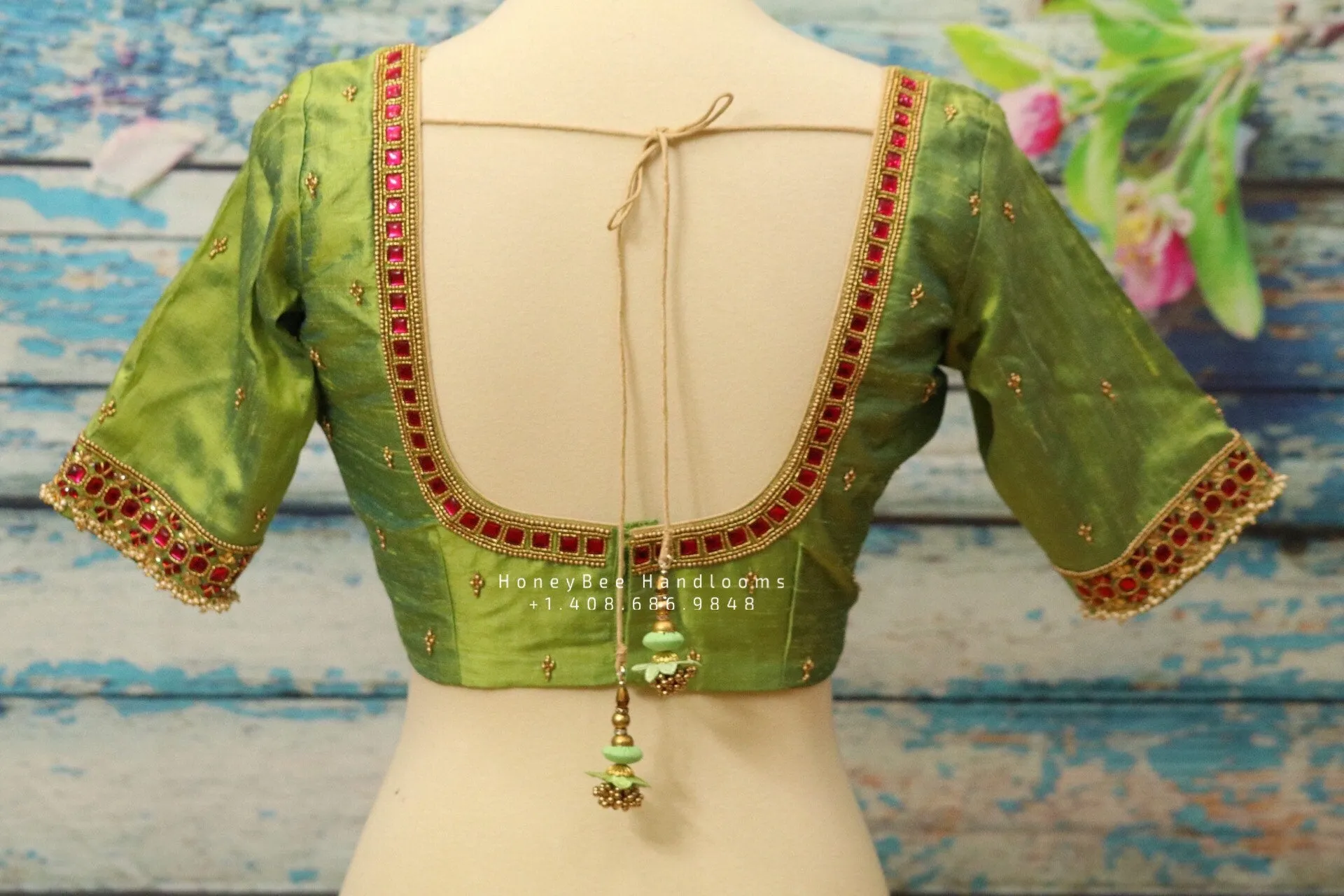 Silk Saree Blouse | Silk Blouse | zardhosi work Blouse | Green Saree Blouse | Stitched Saree Blouse | Honeybee Handlooms