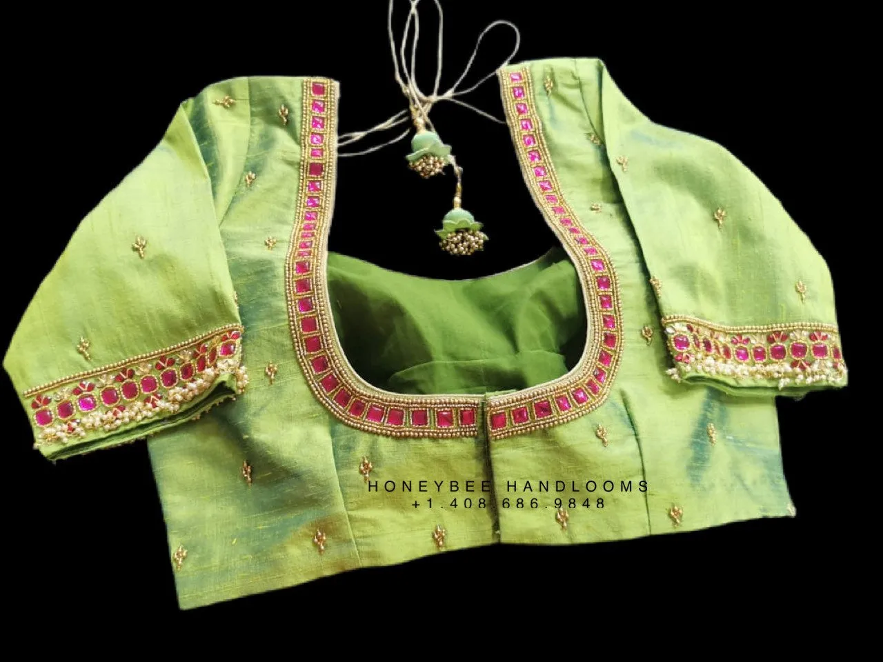 Silk Saree Blouse | Silk Blouse | zardhosi work Blouse | Green Saree Blouse | Stitched Saree Blouse | Honeybee Handlooms