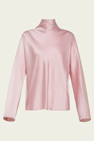 Silk Satin Carter Neck Shirt in Rose