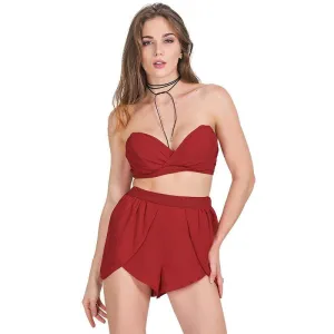 Simplee Sexy padded v neck ruffles chiffon women jumpsuit rompers Hollow out evening party playsuit Two piece overalls