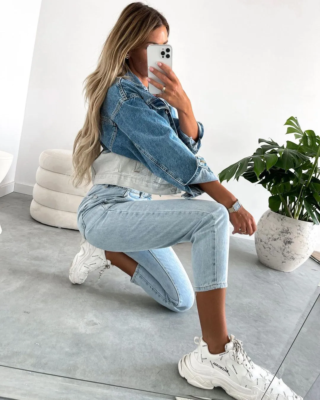 Single-breasted Pile Collar Denim Color Gradient Outerwear Cardigans