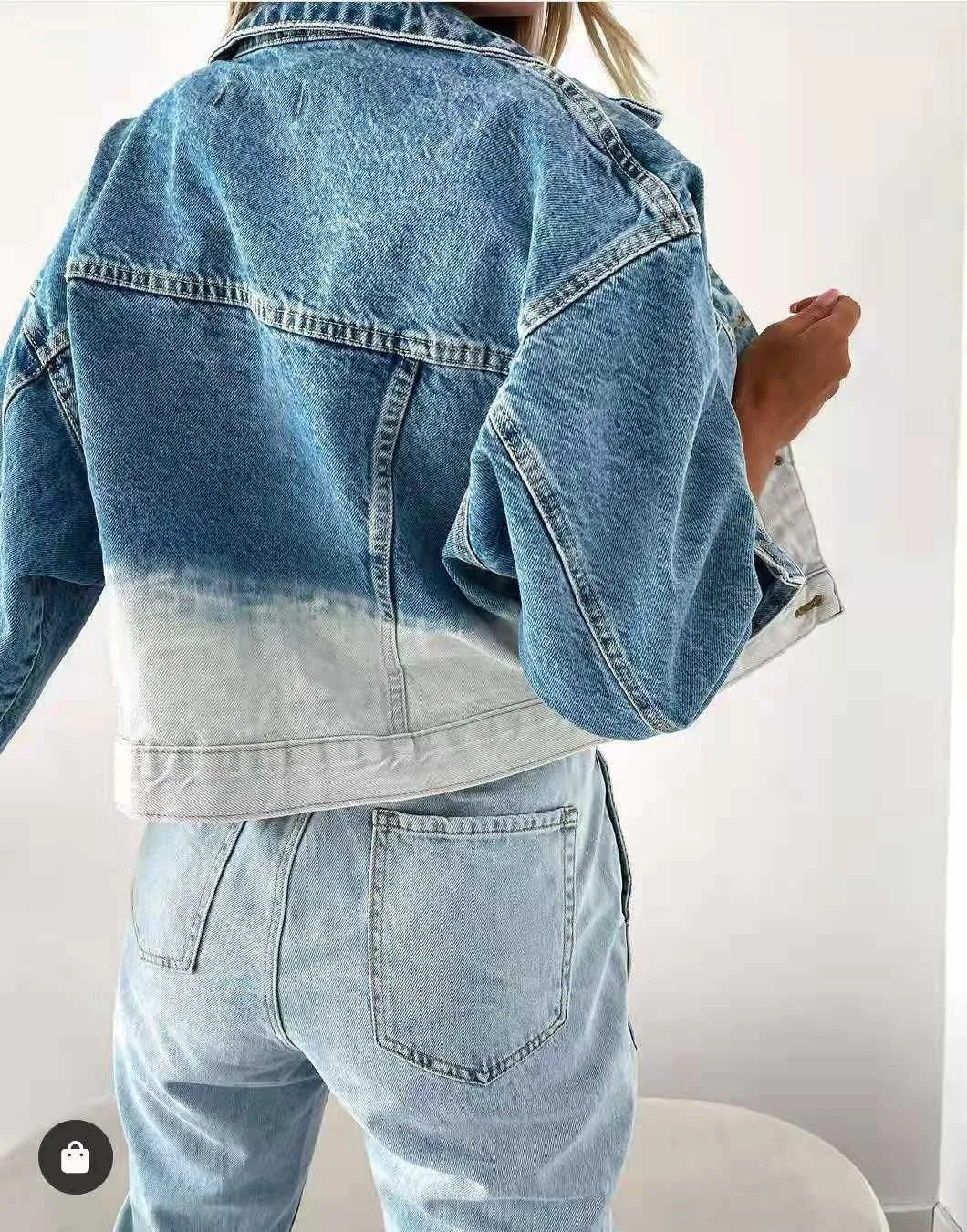 Single-breasted Pile Collar Denim Color Gradient Outerwear Cardigans