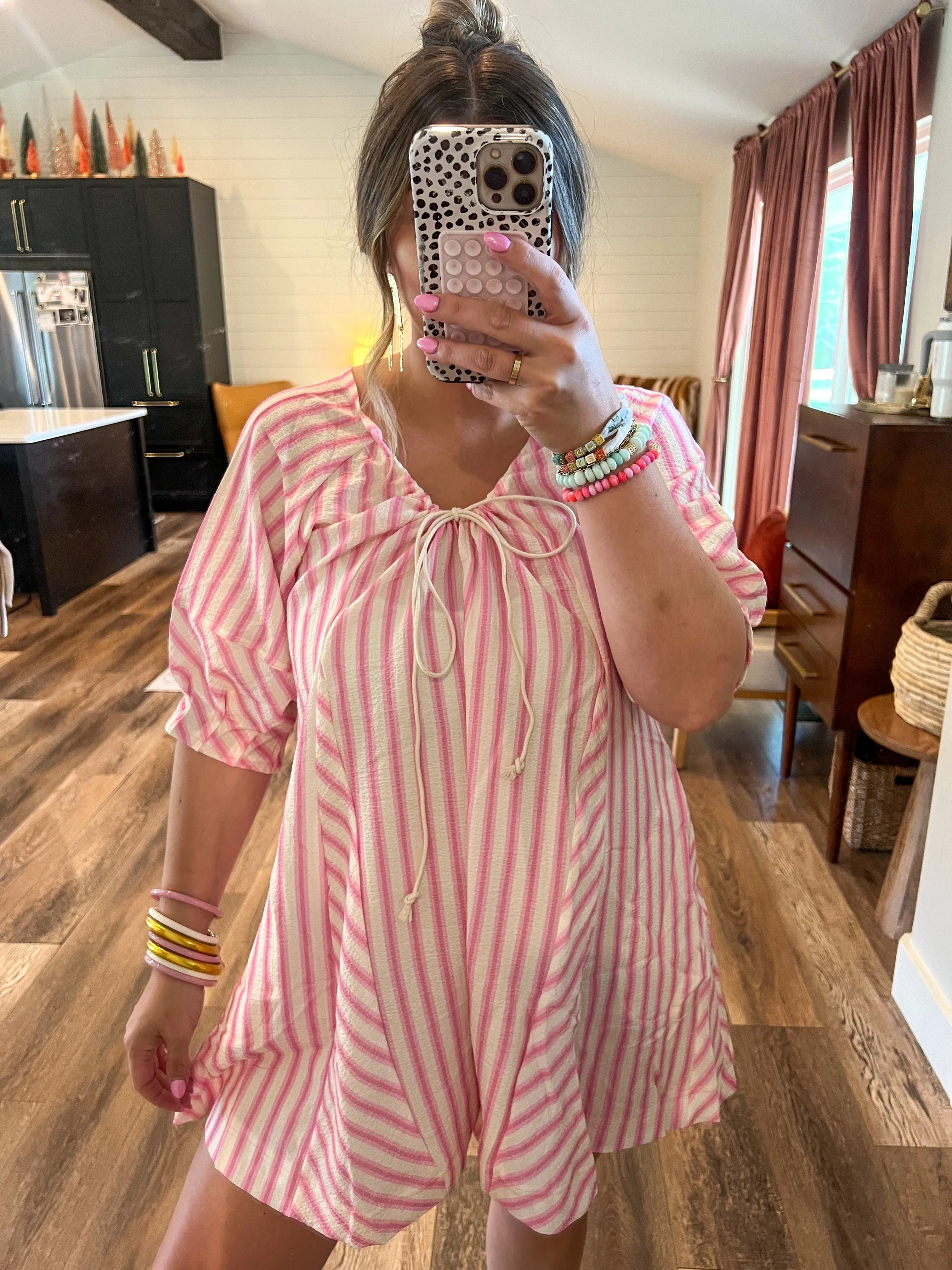 Skip Around Romper - Pink Stripes