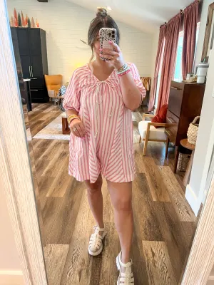 Skip Around Romper - Pink Stripes