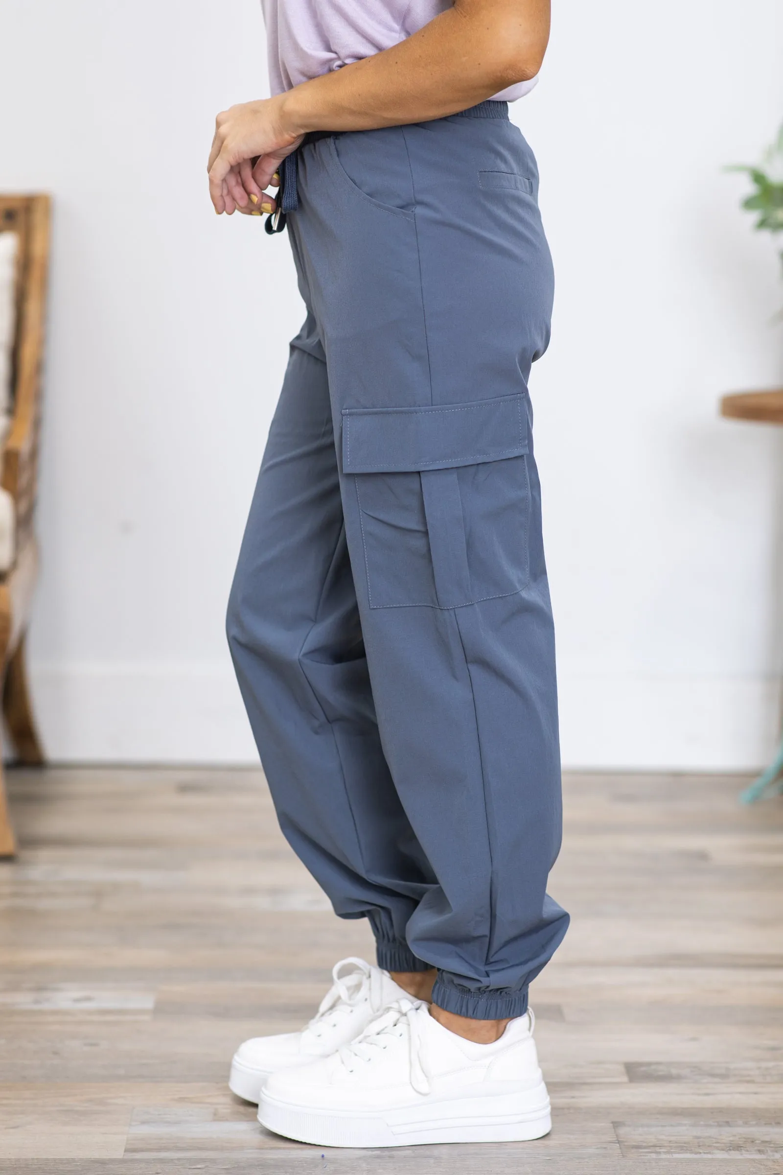 Slate Blue Lightweight Cargo Joggers