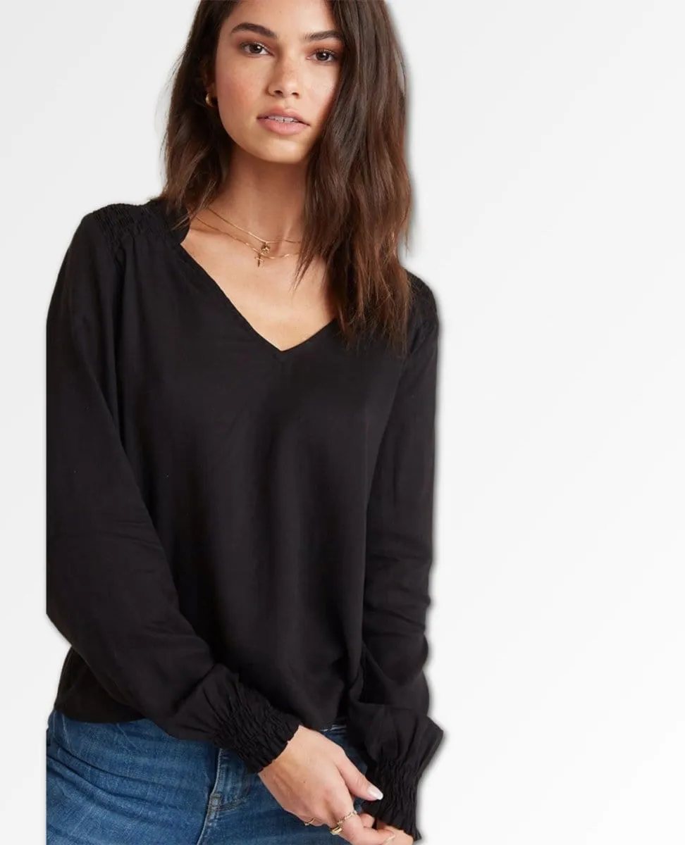 Smocked Yoke Blouse Black