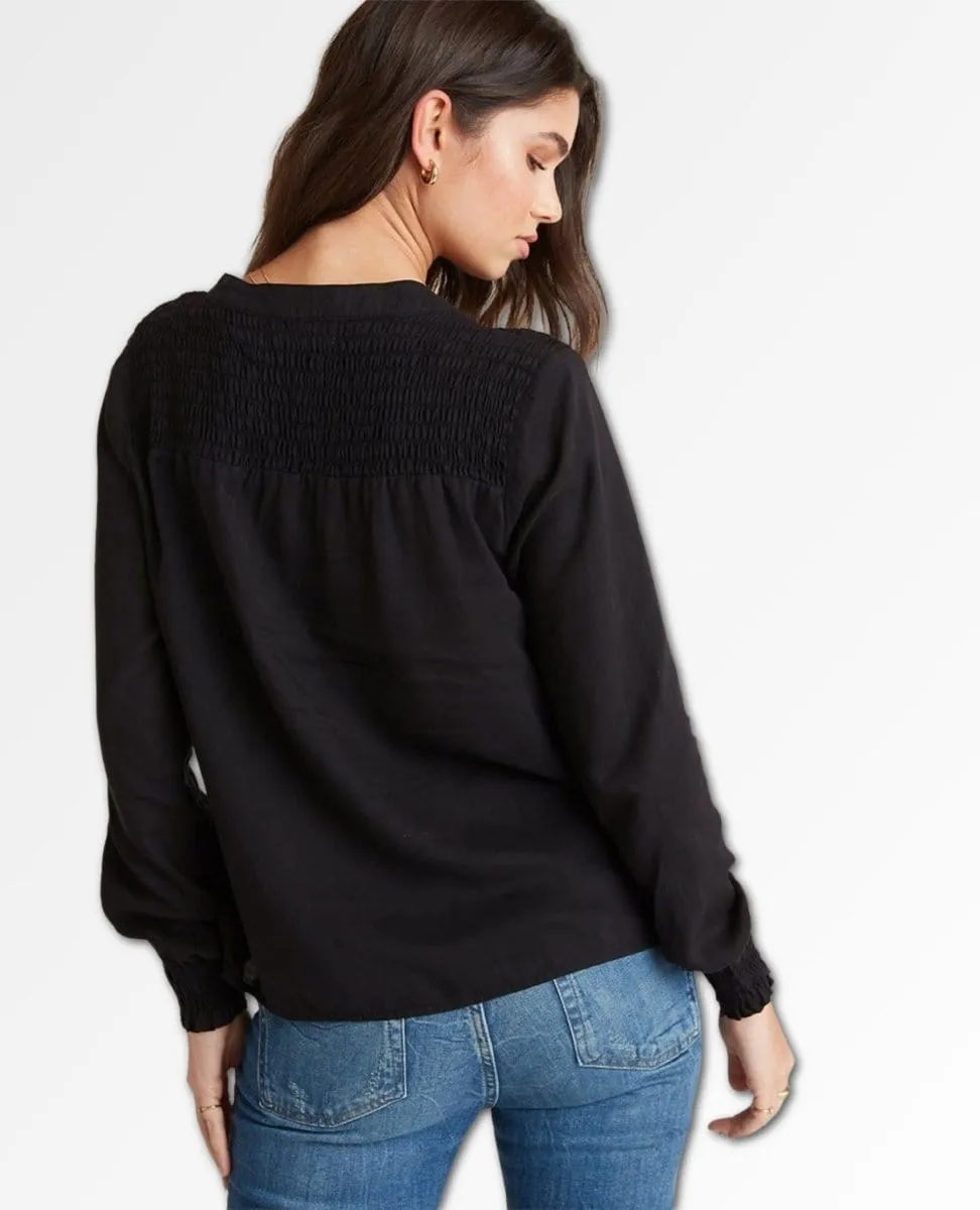 Smocked Yoke Blouse Black
