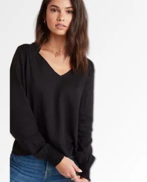 Smocked Yoke Blouse Black