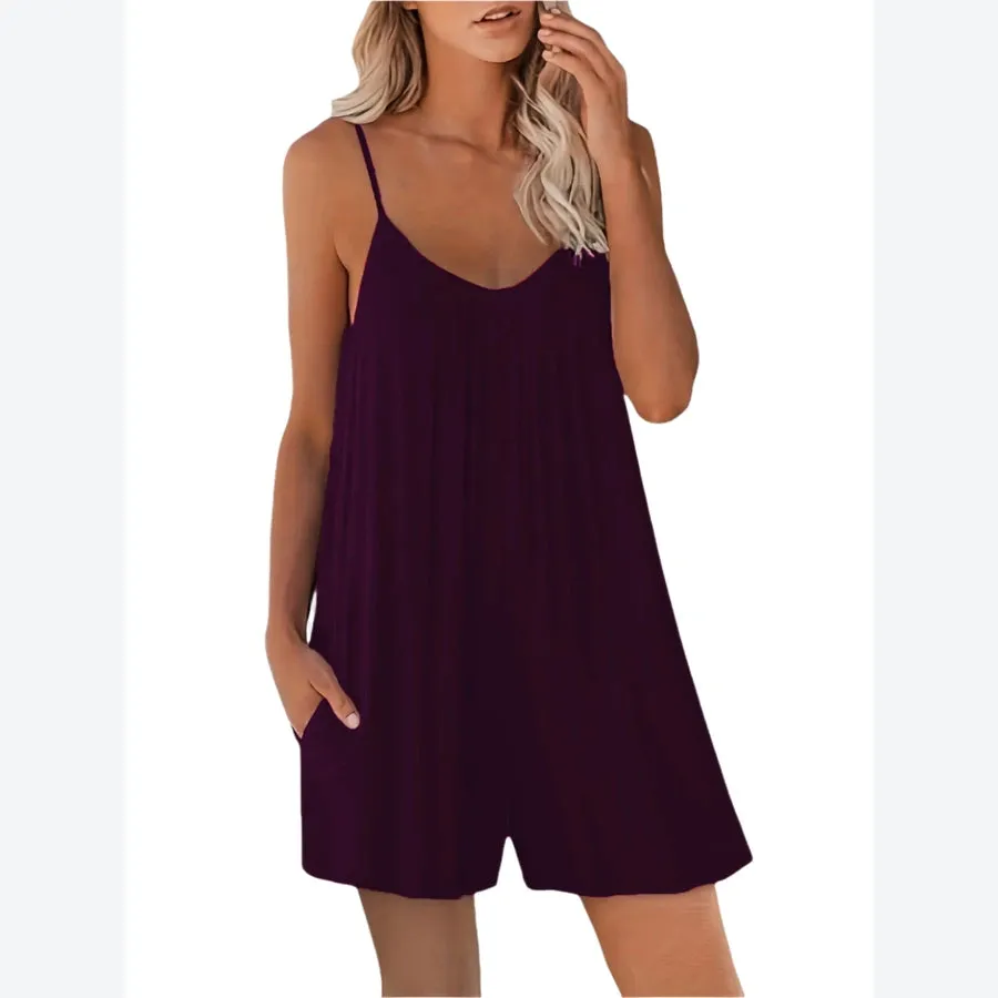 Solid Sleeveless Adjustable Strap Rompers