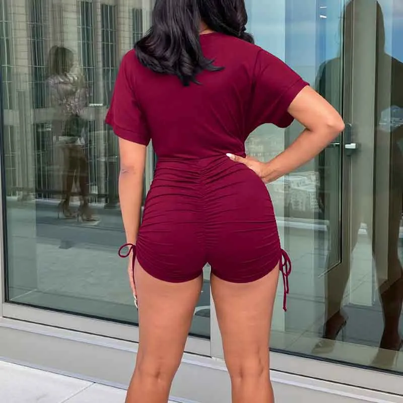 Solid V-Neck Off Shoulder Short Sleeve Romper