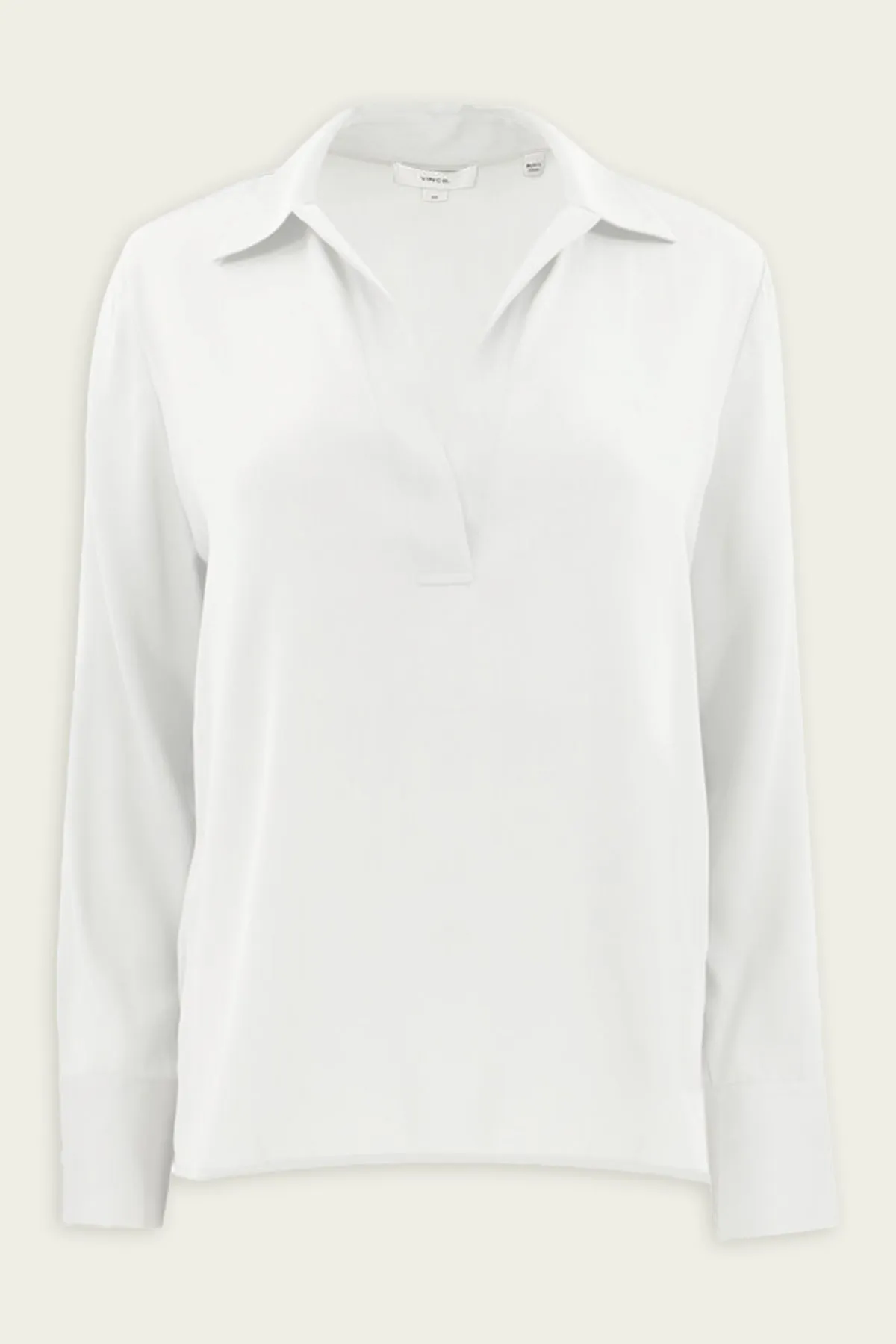 Stretch-Silk Long-Sleeve Polo Blouse in Off-White