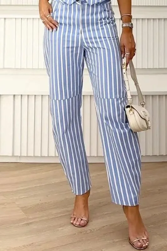 Striped printed V-neck sleeveless suit