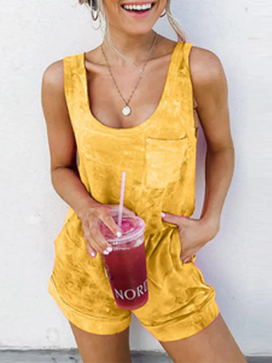 Stunncal Casual Patchwork Tie-dye U Neck Straight Jumpsuits(5 colors)