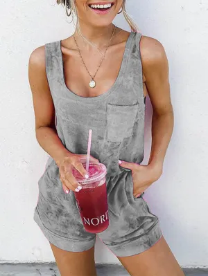 Stunncal Casual Patchwork Tie-dye U Neck Straight Jumpsuits(5 colors)