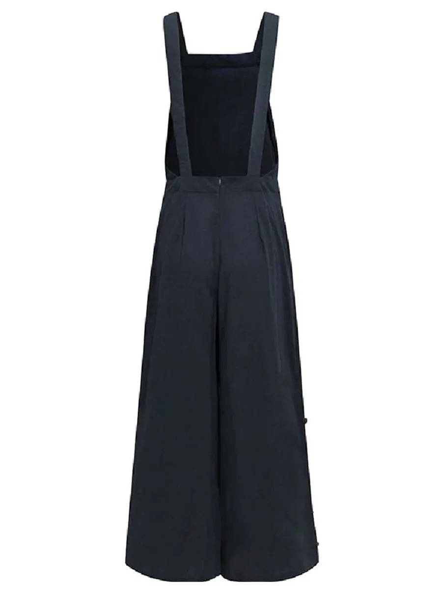Stunncal Casual Solid Buckle Square Collar Regular Jumpsuits(5 Colors)