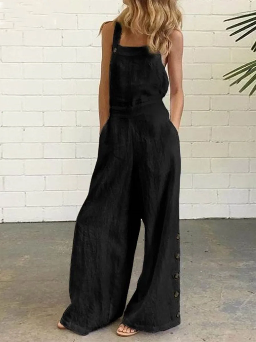 Stunncal Casual Solid Buckle Square Collar Regular Jumpsuits(5 Colors)
