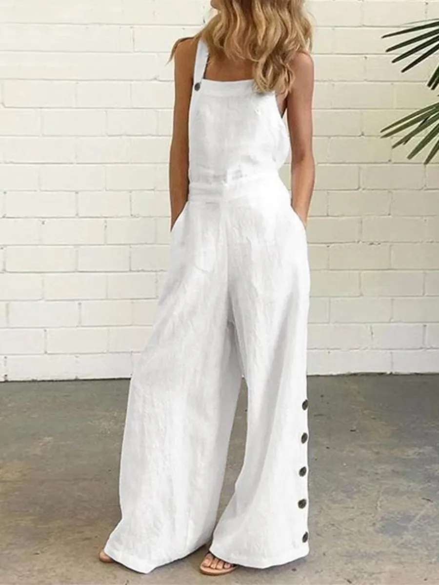 Stunncal Casual Solid Buckle Square Collar Regular Jumpsuits(5 Colors)