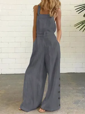 Stunncal Casual Solid Buckle Square Collar Regular Jumpsuits(5 Colors)