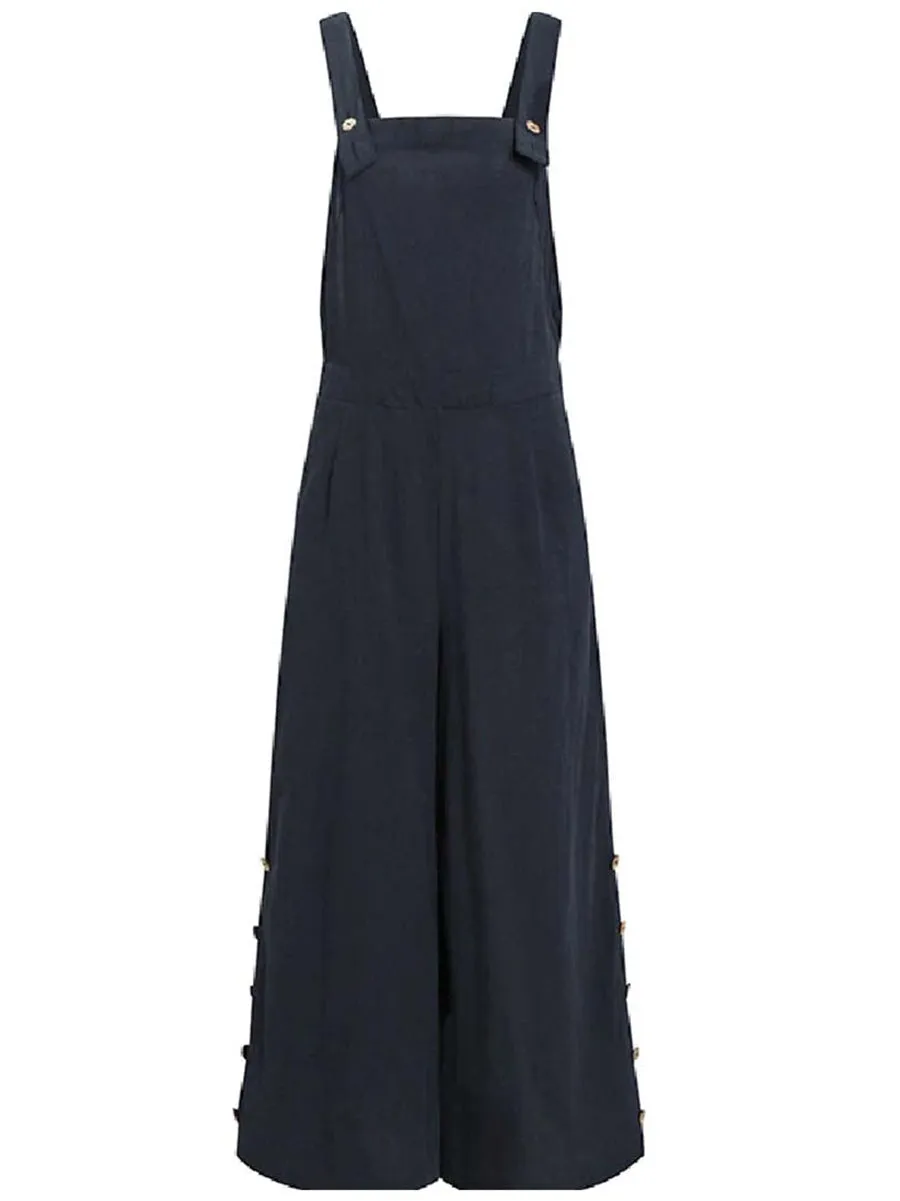 Stunncal Casual Solid Buckle Square Collar Regular Jumpsuits(5 Colors)