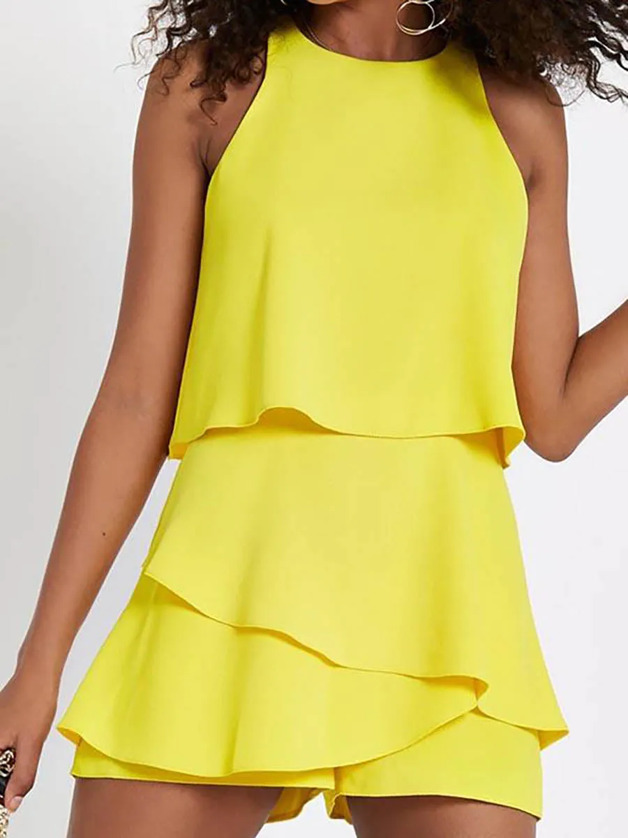 Stunncal O Neck Ruffle White Romper（4 colors）
