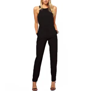 Summer fashion Rompers Women Jumpsuit Casual Elegant Black Back Zipper Hollow Sleeveless